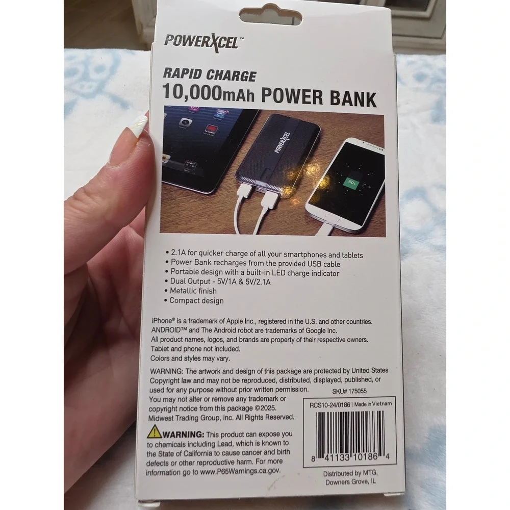 PowerXcel‎ 10000mAh Power Bank Rapid Charge Dual USB Portable Slim Black 175055